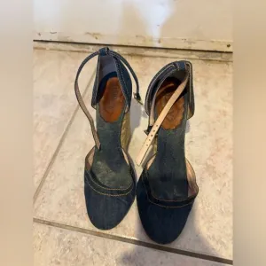 Red valentino sandals blue jean heels cloth wedges denim dress shoes platform