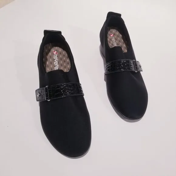 REVERE Shoes Genoa Black Slip on Stretch Loafer