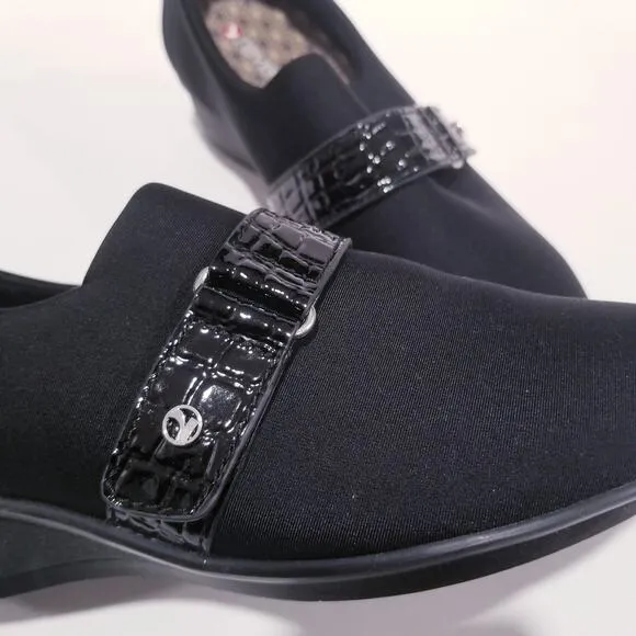REVERE Shoes Genoa Black Slip on Stretch Loafer