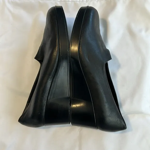 Robert Clergerie Black Leather Platform Wedge Slip On Shoes