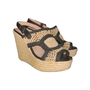 ROBERT CLERGERIE | Drastic Woven Raffia Wedge Sandals in Size EU 39.5 / US 9