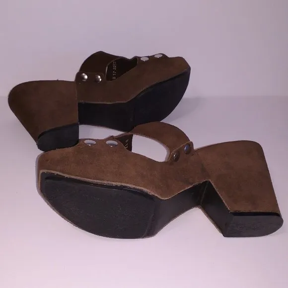 *Robert Clergerie Paris brown green suede platform clogs 8.5