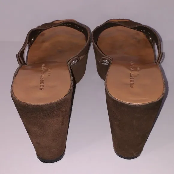 *Robert Clergerie Paris brown green suede platform clogs 8.5