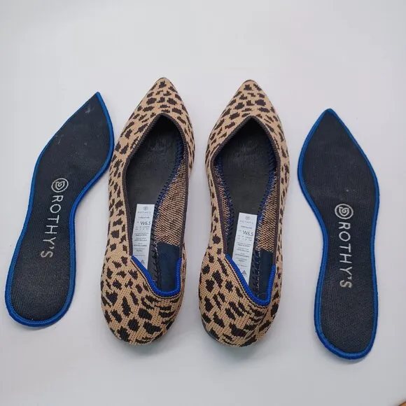 Rothys Flats Leopard Print Point Toe Slip On Shoes Womens 6.5