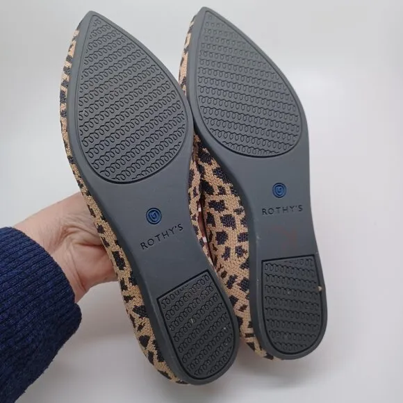 Rothys Flats Leopard Print Point Toe Slip On Shoes Womens 6.5