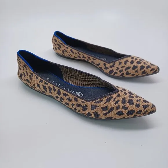 Rothys Flats Leopard Print Point Toe Slip On Shoes Womens 6.5