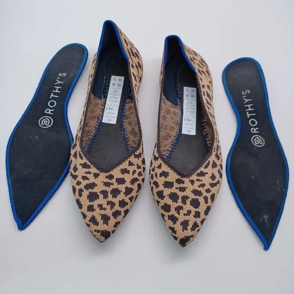Rothys Flats Leopard Print Point Toe Slip On Shoes Womens 6.5