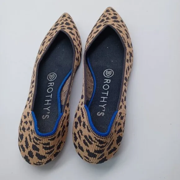 Rothys Flats Leopard Print Point Toe Slip On Shoes Womens 6.5