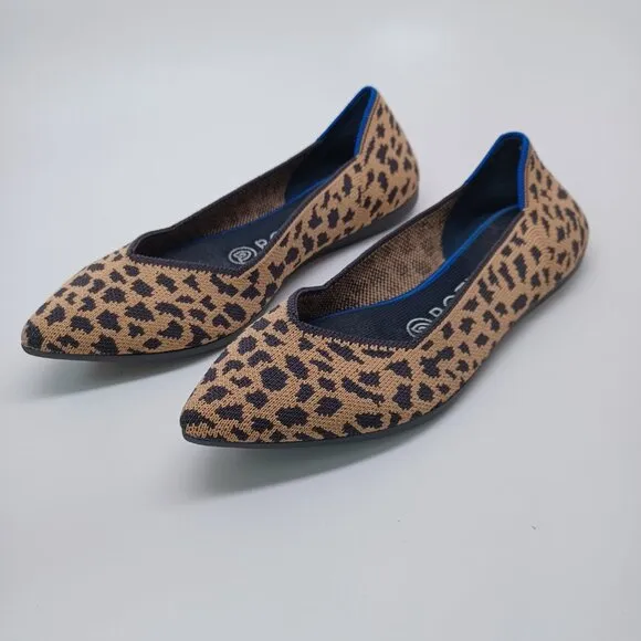 Rothys Flats Leopard Print Point Toe Slip On Shoes Womens 6.5