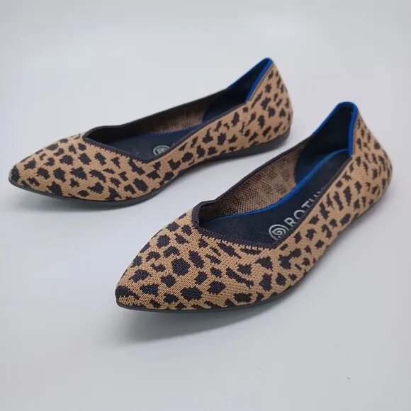 Rothys Flats Leopard Print Point Toe Slip On Shoes Womens 6.5