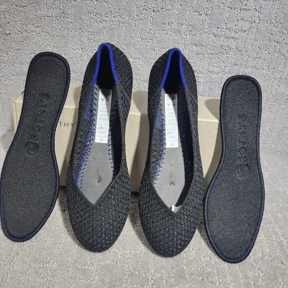 Rothy’s The Flat Black Honeycomb Rounded Toe Slip on Flat Shoes Multiple Sizes