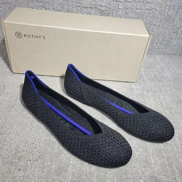 Rothy’s The Flat Black Honeycomb Rounded Toe Slip on Flat Shoes Multiple Sizes