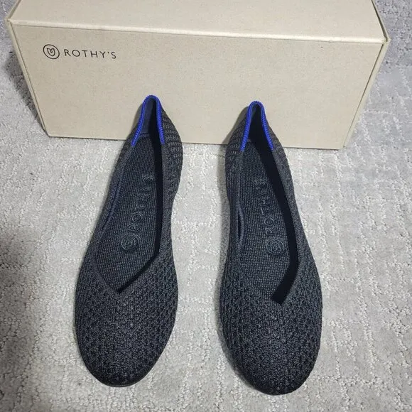 Rothy’s The Flat Black Honeycomb Rounded Toe Slip on Flat Shoes Multiple Sizes