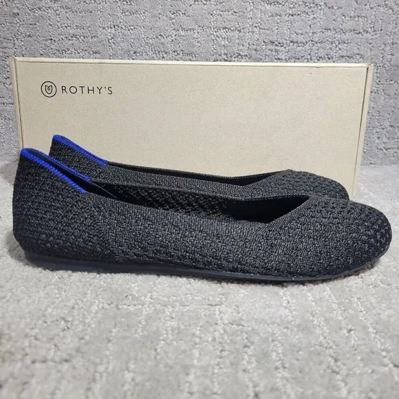 Rothy’s The Flat Black Honeycomb Rounded Toe Slip on Flat Shoes Multiple Sizes