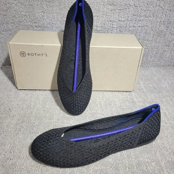 Rothy’s The Flat Black Honeycomb Rounded Toe Slip on Flat Shoes Multiple Sizes
