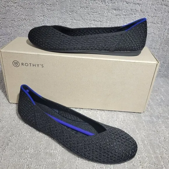 Rothy’s The Flat Black Honeycomb Rounded Toe Slip on Flat Shoes Multiple Sizes