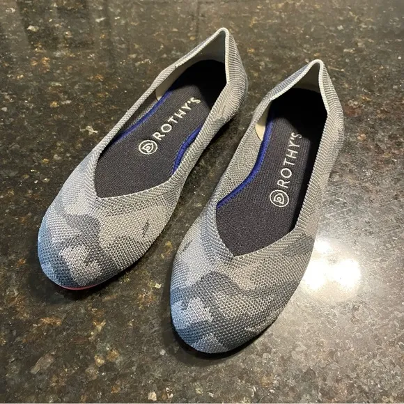 Rothy's The Flat Camo Women's Slip On Ballet Flat Shoes Gray Size 7.5 Wide