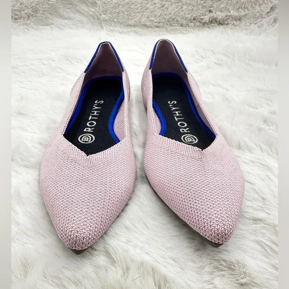 Rothy's The Point Light Pink Flat Slip On Pointed Toe Knit Shoes Womens Size 6.5