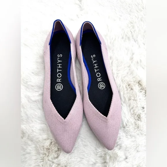 Rothy's The Point Light Pink Flat Slip On Pointed Toe Knit Shoes Womens Size 6.5