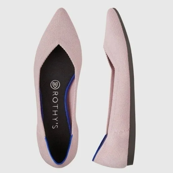 Rothy's The Point Light Pink Flat Slip On Pointed Toe Knit Shoes Womens Size 6.5