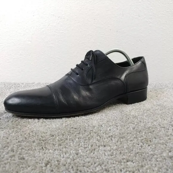 Russell &amp; Bromley Mens Shoes UK 7 Cap Toe Oxford Lace Up Black Leather Hand Made