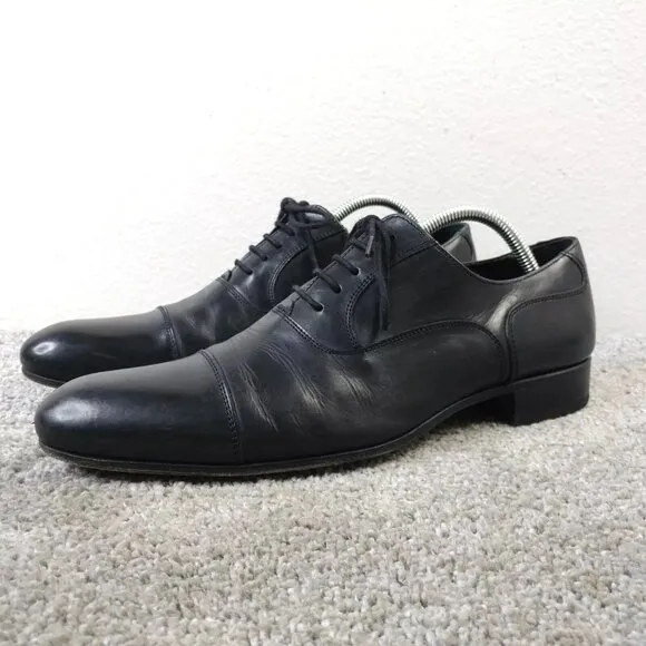 Russell &amp; Bromley Mens Shoes UK 7 Cap Toe Oxford Lace Up Black Leather Hand Made