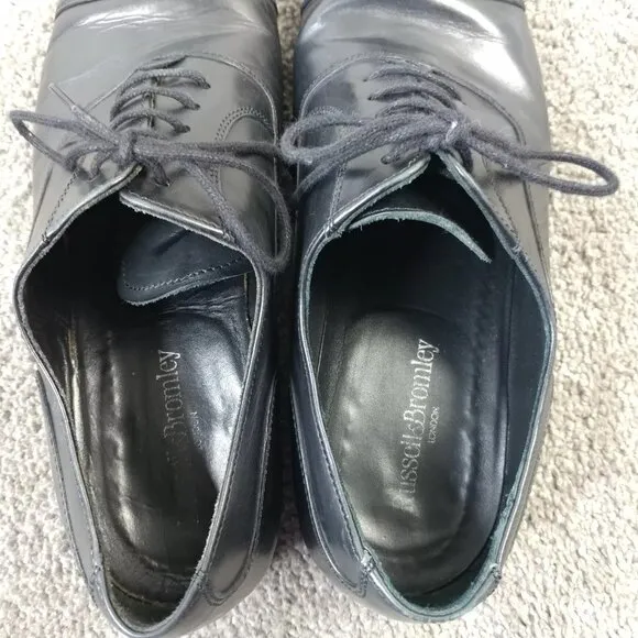 Russell &amp; Bromley Mens Shoes UK 7 Cap Toe Oxford Lace Up Black Leather Hand Made