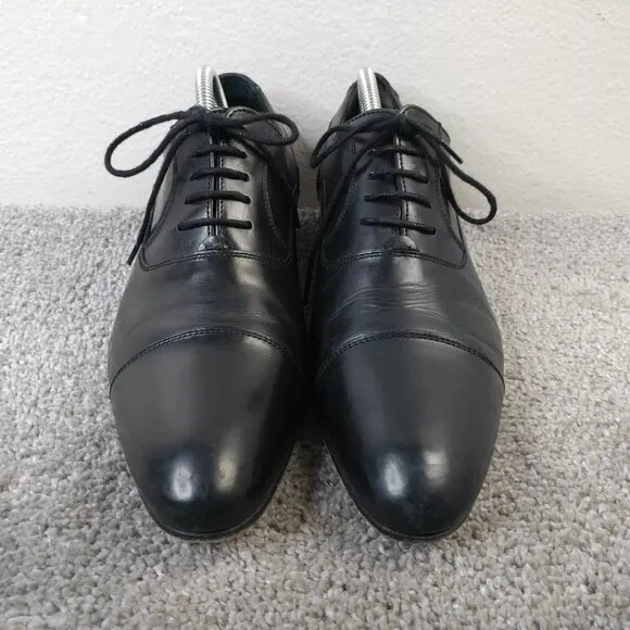 Russell &amp; Bromley Mens Shoes UK 7 Cap Toe Oxford Lace Up Black Leather Hand Made