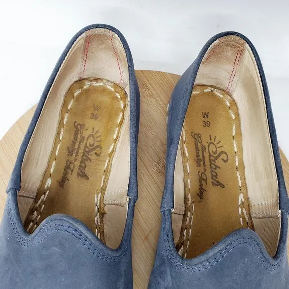 Sabah Shoes Womens 39 Blue Leather Slip On Loafer Lightweight Turkey