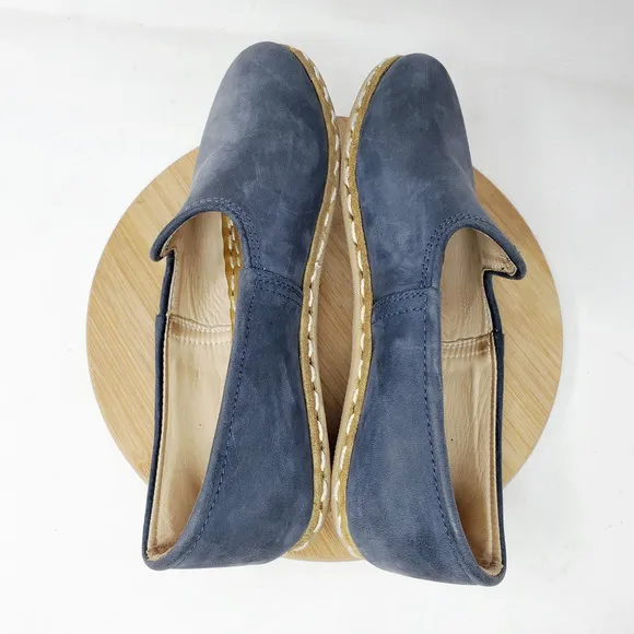 Sabah Shoes Womens 39 Blue Leather Slip On Loafer Lightweight Turkey