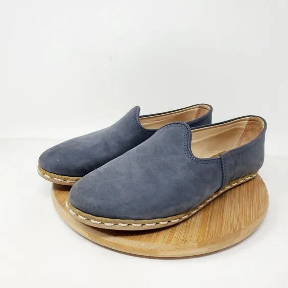 Sabah Shoes Womens 39 Blue Leather Slip On Loafer Lightweight Turkey