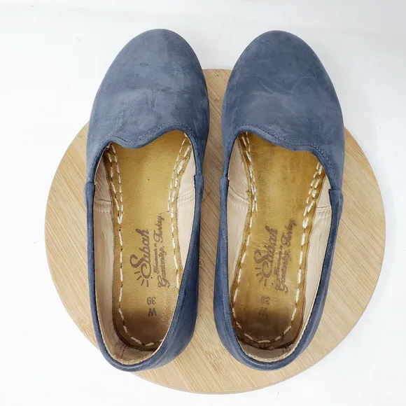 Sabah Shoes Womens 39 Blue Leather Slip On Loafer Lightweight Turkey