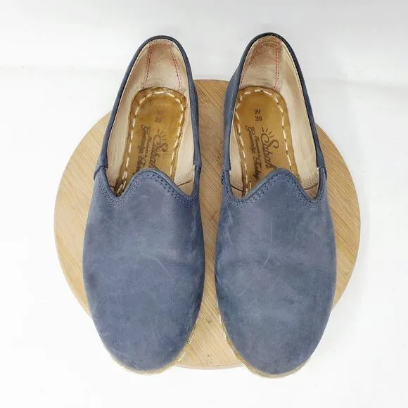 Sabah Shoes Womens 39 Blue Leather Slip On Loafer Lightweight Turkey