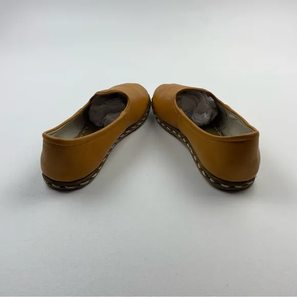 Sabah Womens Size EU 39 US 7.5-8 Mustard Yellow Leather Slip On Handmade Shoes