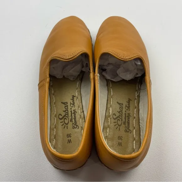 Sabah Womens Size EU 39 US 7.5-8 Mustard Yellow Leather Slip On Handmade Shoes