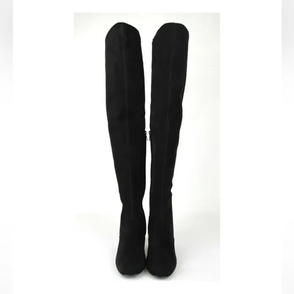 Saint Laurent Black Suede Over the Knee Boots with Block Heel