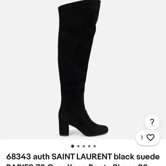 Saint Laurent Black Suede Over the Knee Boots with Block Heel