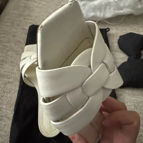 Saint Laurent White Sandals with Woven Design