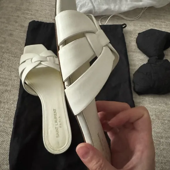Saint Laurent White Sandals with Woven Design