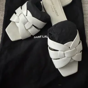 Saint Laurent White Sandals with Woven Design