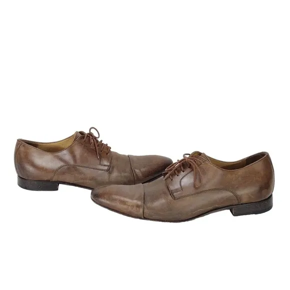 Saks Fifth Ave Mens Fred Cap Toe Lace up Brown Leather Oxford Shoes Size 9M