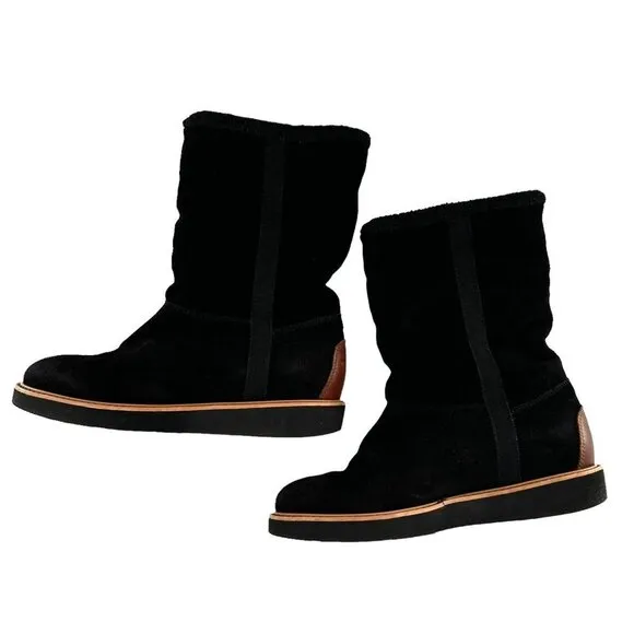 Salvatore Ferragamo Black Suede Shearling Lined Boots Size 5.5 M