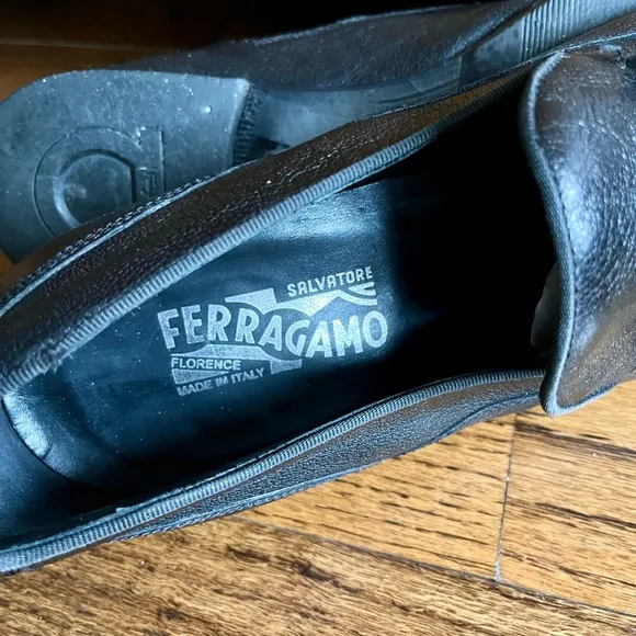 Salvatore Ferragamo Gancini Horsebit Slip On Dress Shoes, Black, 9.5 EE, Wide