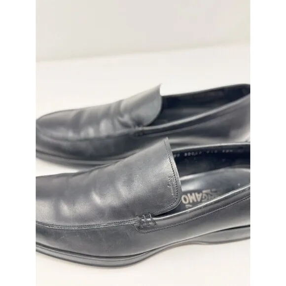 Salvatore Ferragamo Men Shoes Florence Black Leather Penny Loafer Slip On 10.5 D
