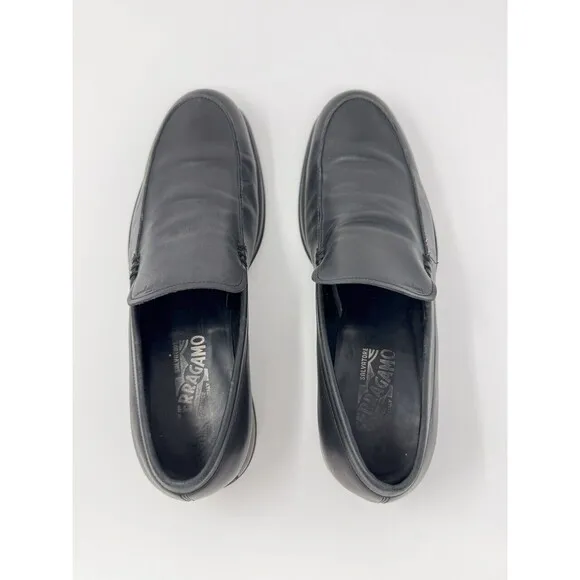 Salvatore Ferragamo Men Shoes Florence Black Leather Penny Loafer Slip On 10.5 D