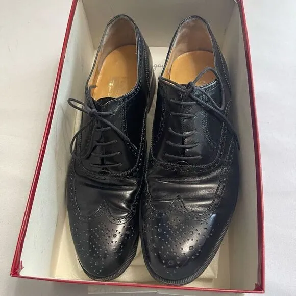 Salvatore Ferragamo Sondrio Black Leather Oxfords Shoes Size 10 B