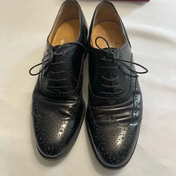 Salvatore Ferragamo Sondrio Black Leather Oxfords Shoes Size 10 B