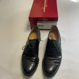 Salvatore Ferragamo Sondrio Black Leather Oxfords Shoes Size 10 B
