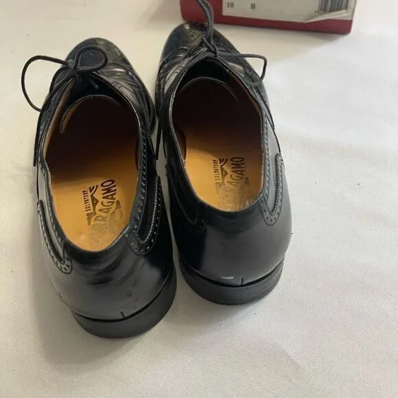 Salvatore Ferragamo Sondrio Black Leather Oxfords Shoes Size 10 B
