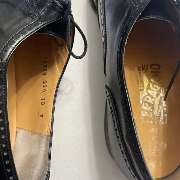 Salvatore Ferragamo Sondrio Black Leather Oxfords Shoes Size 10 B